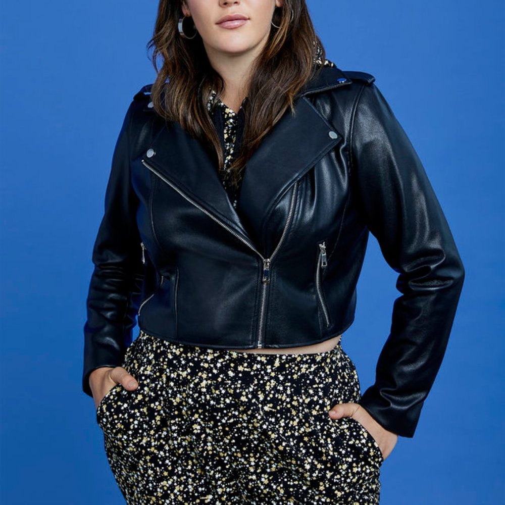 Eloquii Black Faux Leather Moto Jacket